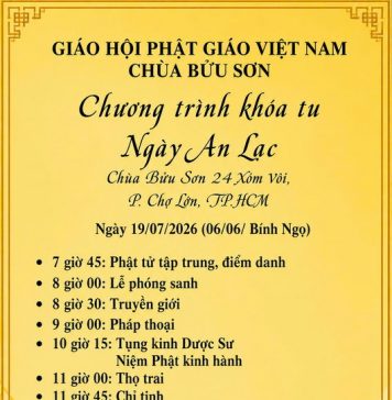 Thông báo khóa tu Ngày an lạc 19/7/2026