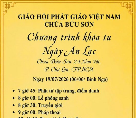 Thông báo khóa tu Ngày an lạc 19/7/2026