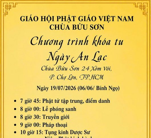 Thông báo khóa tu Ngày an lạc 19/7/2026