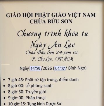 Thông báo khoa tu an lạc ngày 16/8/2026